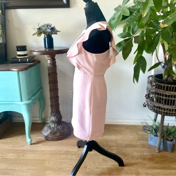 NWT BCBGeneration Cutout Ruffled Mini Sheath Dress Pink Rose Smoke Size 4 - Picture 7 of 9